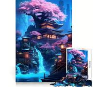 Neon Waterfall Temple 1000 Pieces Jigsaws Adults Puzzles Gifts Improve Memory Quiet Calm Sharp Edge Artistic Gift (50x75cm)