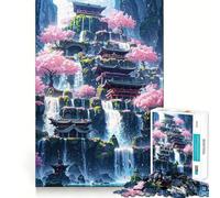 Neon Waterfall Temple Jigsaw Puzzles 1000 Piece for Adults Improve Memory Peaceful Time Fine Edge Santa Wish Gift (38x26cm)