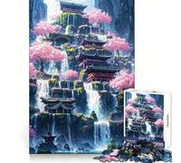 Neon Waterfall Temple Jigsaw Puzzles 1000 Piece for Adults Improve Memory Peaceful Time Fine Edge Santa Wish Gift (38x26cm)