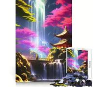 Neon Waterfall Temple Jigsaw Puzzles 1000 Pieces for Adults Strong Logic Toy Stress Free Clear Edge Thoughtful Gift (38x52cm)