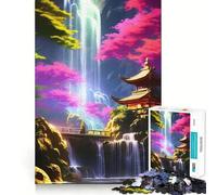 Neon Waterfall Temple Jigsaw Puzzles 1000 Pieces for Adults Strong Logic Toy Stress Free Clear Edge Thoughtful Gift (38x52cm)