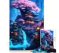 Neon Waterfall Temple Teenager Jigsaw Puzzles 1000 Pieces Recall Boost Gentle Leisure Clean Cut Santa Wish List (38x26cm)