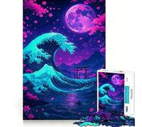 Neon Wave And Torii Gate Jigsaw Puzzle for Adults 1000 Pieces Mind Play Relaxing Fun Clean Edge Art Collection Piece (50x75cm)