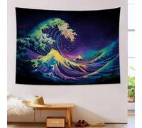 Neon Wave Tapestry Wall Hanging, Japanese Style Tapestry for Bedroom Ceiling, Multi-Color Wall Hanging for Dorm Living Room Party Decor 150Lx130W