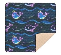 Neon Whale Deep Sea Fantasy Pattern Soft Foam Baby Activity Play Mat for Indoor Outdoor Waterproof Padded Baby Mat for Baby Kids Toddlers Infants, 50'' x 50''