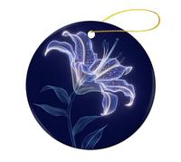 Neon White Lily on Midnight Blue Christmas Tree Hanging Ornaments,2 Pieces, 7.2CM Round Double-Sided
