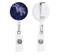 Neon White Lily on Midnight Blue Retractable Badge Holder Reel Clip ID Card Holder for Doctor Nurse Student Office Worker
