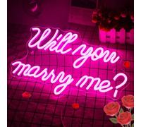 Neon Will You Marry Me Sign for Valentine Proposal Party Wedding Wall Decor,LED Dimmable Large Neon Night Light USB Powered for Girlfriend fiancée,16.5x10in(Pink)