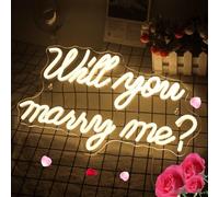 Neon Will You Marry Me Sign for Valentine Proposal Party Wedding Wall Decor,LED Dimmable Large Neon Night Light USB Powered for Girlfriend fiancée,16.5x10in(Warm White)
