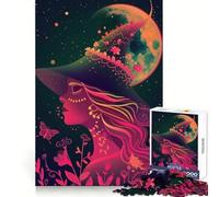 Neon Witch Under The Moon Jigsaw Puzzles 1000 Piece for Adults Smart Game Stress Free Pattern Assembly Warm Surprise (38x52cm)