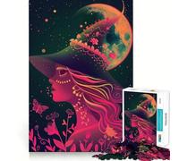 Neon Witch Under The Moon Puzzles for Teenagers 1000 Pieces Brain Workout Toy Cozy Relax Image Assembly Warm Surprise (50x75cm)