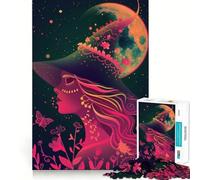 Neon Witch Under The Moon Teenagers Puzzles 1000 Piece Jigsaws Smart Game Calming Play Pattern Assembly Lovely Present (38x26cm)