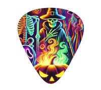 Neon-Witches-Skeletons-Halloween 12 Pack Guitar Picks With 3 Thicknesses And Storage Box, Abs Plectrums For Electric Bass Guitar Players