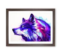 Neon Wolf Abstract WHT Framed Print | A2 Walnut Framed Wall Art | Ready to Hang | Abstract Animal Picture | Living Room Bedroom Lounge Office