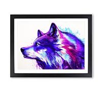 Neon Wolf Abstract WHT Framed Print | A3 Black Framed Wall Art | Ready to Hang | Abstract Animal Picture | Living Room Bedroom Lounge Office