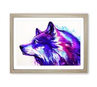 Neon Wolf Abstract WHT Framed Print | A4 Oak Framed Wall Art | Ready to Hang | Abstract Animal Picture | Living Room Bedroom Lounge Office