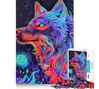 Neon Wolf Art Print 1000 Piece Jigsaw Puzzle for Teenagers Logic Sense Toy Quiet Hobby Smooth Edge Unique Gift (50x75cm)