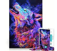 Neon Wolf Art Teenagers Puzzles 1000 Piece Jigsaws Smart Reason Toy Indoor Play Smooth Edge Art Collection Piece (50x75cm)