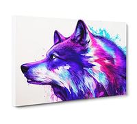 Neon Wolf Canvas Print | Gallery Wrapped 30mm Frame Wall Art | 30x20 inches | Ready to Hang | Abstract Animals Picture | Living Room Bedroom Lounge Office