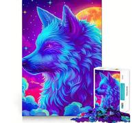 Neon Wolf Cosmic Setting 1000 Piece Jigsaw Puzzles for Adults Brain Workout Toy Peaceful Fun Art Assembly Fine Art Piece (38x52cm)