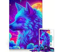 Neon Wolf Cosmic Setting Jigsaw Puzzles for Teenagers 1000 Piece Logic Toy Family Joy Precision Cut (38x26cm)