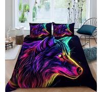 Neon Wolf Duvet Cover California King, 3D Printed Abstract Colorful Art Duvet Cover Set 104" x 98", Microfiber Quilt Cover with 2 Pillowcases (No Comforter) (Dz3520)