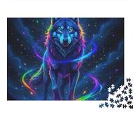 Neon Wolf Fantasy 1000 Piece Jigsaw Puzzles Neon Cosmic Wolf Standing for Adults Educational Game Beautiful Decoration Difficult Challenging Male And Female Birthday 52x38cm/1000pcs Gifts