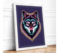 Neon Wolf Framed Wall Art Print A3 White
