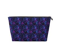 Neon Wolf Head Print Makeup Bag, Cosmetic Travel Toiletry Bag for Women, Cute Leather Makeup Pouch Organizer