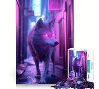 Neon Wolf in City Alley 1000 Piece Jigsaw Puzzles for Adults Teenagers Brain Skill Group Joy Exact Edge Stylish Gift (38x52cm)