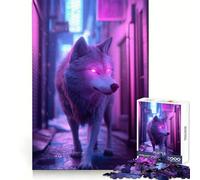 Neon Wolf in City Alley 1000 Piece Jigsaw Puzzles for Adults Teenagers Brain Skill Group Joy Exact Edge Stylish Gift (38x52cm)