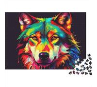 Neon Wolf Jigsaw Puzzles 1000 Piece Recycled Paper Adults Pop Art Portrait Puzzle Fun Present & Activity for Home Educational Game Challenge 52x38cm/1000pcs