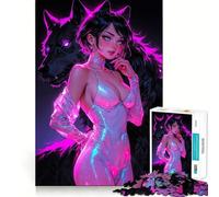 Neon Wolf Lady 1000 Piece Jigsaw Puzzle for Adults Brain Tease Toy Together Fun Perfect Cut (38x26cm)