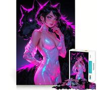 Neon Wolf Lady 1000 Piece Jigsaws for Adults Mind Exercise Toy Quiet Fun Design Assembly Thoughtful Gift (38x52cm)