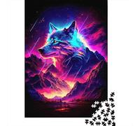 Neon Wolf Landscape 1000 Pc Extra-thick Cardboard Premium Jigsaw Puzzle Teen Fans 12-18 Hard Difficult Challenge Fun Present 52x38cm/1000pcs