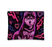Neon Wolf Makeup Bag, Vibrant Animal Graphic Cosmetic Travel Pouch for Women, Portable Zip Pouch, Festival Gift Skincare Organizer, Spring Summer Occasions, Peach, 7x9 Inch, Wolf