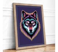 Neon Wolf Modern Framed Wall Art Print A2 (59.4×42cm) Oak, Wall Decor for