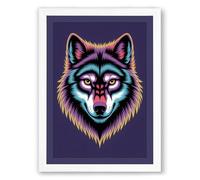 Neon Wolf Modern Framed Wall Art Print A3 (42×29.7cm) White, Wall Decor for Living Room, Bedroom, Office & Home, Ready to Hang, Art Gift