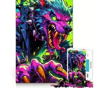 Neon Wolf Monster Jigsaw Puzzle for Adults 1000 Pieces Mind Play Relaxing Fun Clean Edge Art Collection Piece (50x75cm)