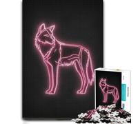 Neon Wolf Outline Wooden Jigsaw 300 Pieces for Adults | Border-first building - an activity that can be paused and resumed at your own pace.