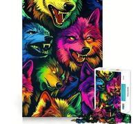 Neon Wolf Pack Hard Jigsaw Puzzle for Adults 1000 Pieces Brain Skill Together Fun Exact Edge Creative Gift (38x52cm)