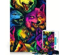 Neon Wolf Pack Jigsaw Puzzles 1000 Piece for Teenagers Strengthen Recall Tension Relief Quality Edge Xmas Gift (50x75cm)