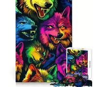 Neon Wolf Pack Jigsaw Puzzles 1000 Piece for Teenagers Strengthen Recall Tension Relief Quality Edge Xmas Gift (50x75cm)