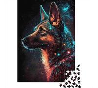 Neon Wolf Portrait 1000 Piece Sturdy Cardboard Jigsaw Puzzle Set Senior Enthusiasts Concentration Training Wall Decoration 38x26cm/1000pcs