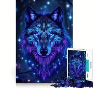 Neon Wolf Portrait in Dark Forest 1000 Piece Jigsaw Puzzle for Adults Smart Game Soothing Fun Pattern Assembly Stylish Gift (38x52cm)