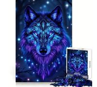Neon Wolf Portrait in Dark Forest 1000 Pieces Jigsaws Adults Puzzles Gifts Improve Memory Quiet Calm Sharp Edge Artistic Gift (38x26cm)