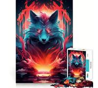 Neon Wolf Teenagers Puzzles 1000 Piece Jigsaws Smart Game Calming Play Pattern Assembly Lovely Present (38x26cm)