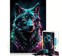 Neon Wolf Watercolor Portrait Jigsaw Puzzle for Teenagers 1000 Pieces Solid Logic Toy Relaxing Fun Precision Cut Heartfelt Gift (38x26cm)