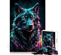 Neon Wolf Watercolor Portrait Jigsaw Puzzle for Teenagers 1000 Pieces Solid Logic Toy Relaxing Fun Precision Cut Heartfelt Gift (38x26cm)