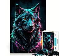 Neon Wolf Watercolor Portrait Jigsaw Puzzles 1000 Pieces for Adults Strong Logic Toy Stress Free Clear Edge Thoughtful Gift (50x75cm)